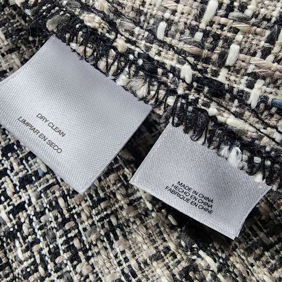 Anne Klein Wool Blend Tweed Jacket Shawl Scarf Collar Luxe Modern Coastal Chic M - Picture 11 of 14